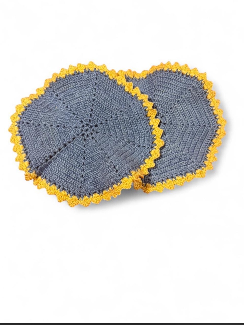 handmade blue  and yellow crochet coasters